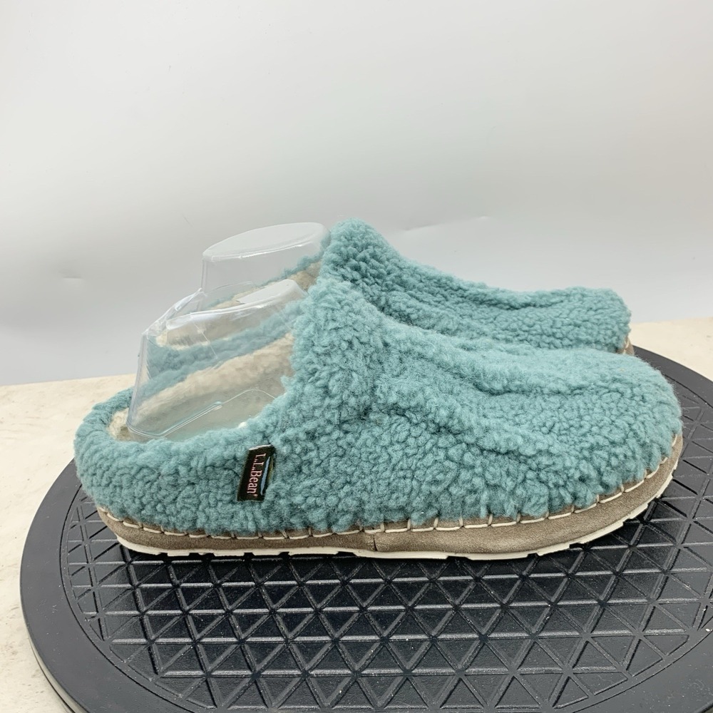 LL Bean Slippers Women‎ Size 10 Shoes Open Back Slip On Light Blue Sherpa Fleece